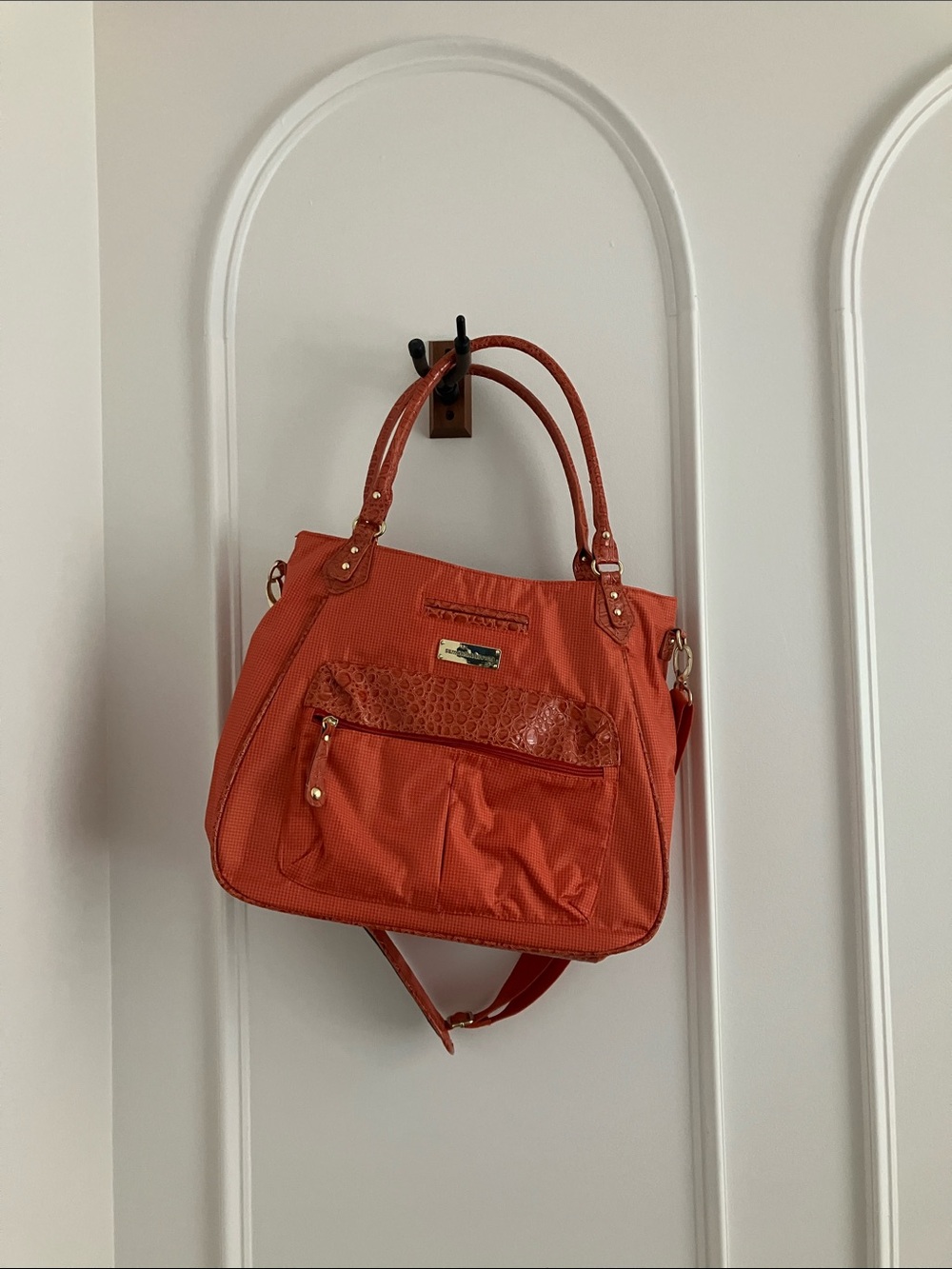 Structured Orange Travel Tote with Front Zip Pocket